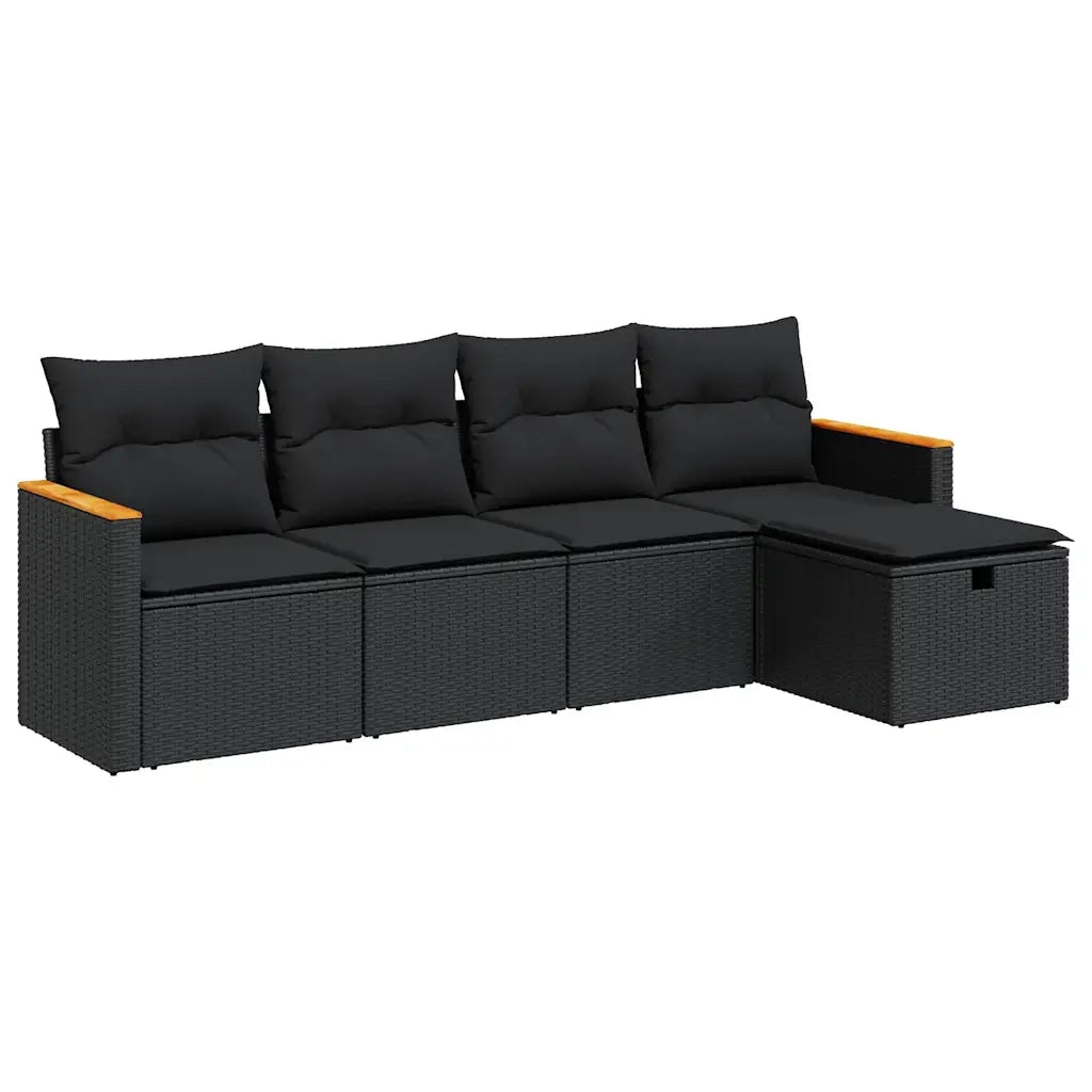 Set Divani da Giardino 5 pz | Set Salotto da Giardino con Cuscini in Polyrattan Nero
