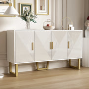 Buffet lussuoso a 4 ante - Xylo - Porte texture lucide maniglie dorate scaffali regolabili in altezza Bianco