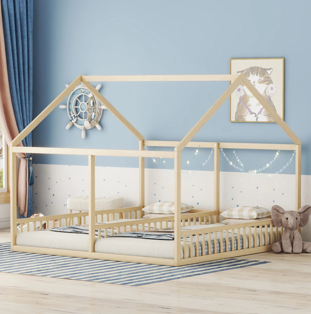 Letto 2 in 1 con design a casetta, naturale, 90 x 200 cm