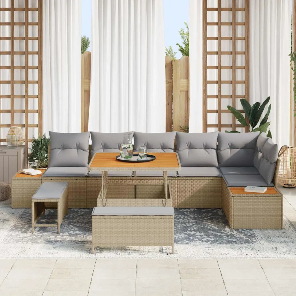 Set Divano da Giardino con cuscino 9 pcs Beige Poly Rattan 3364877