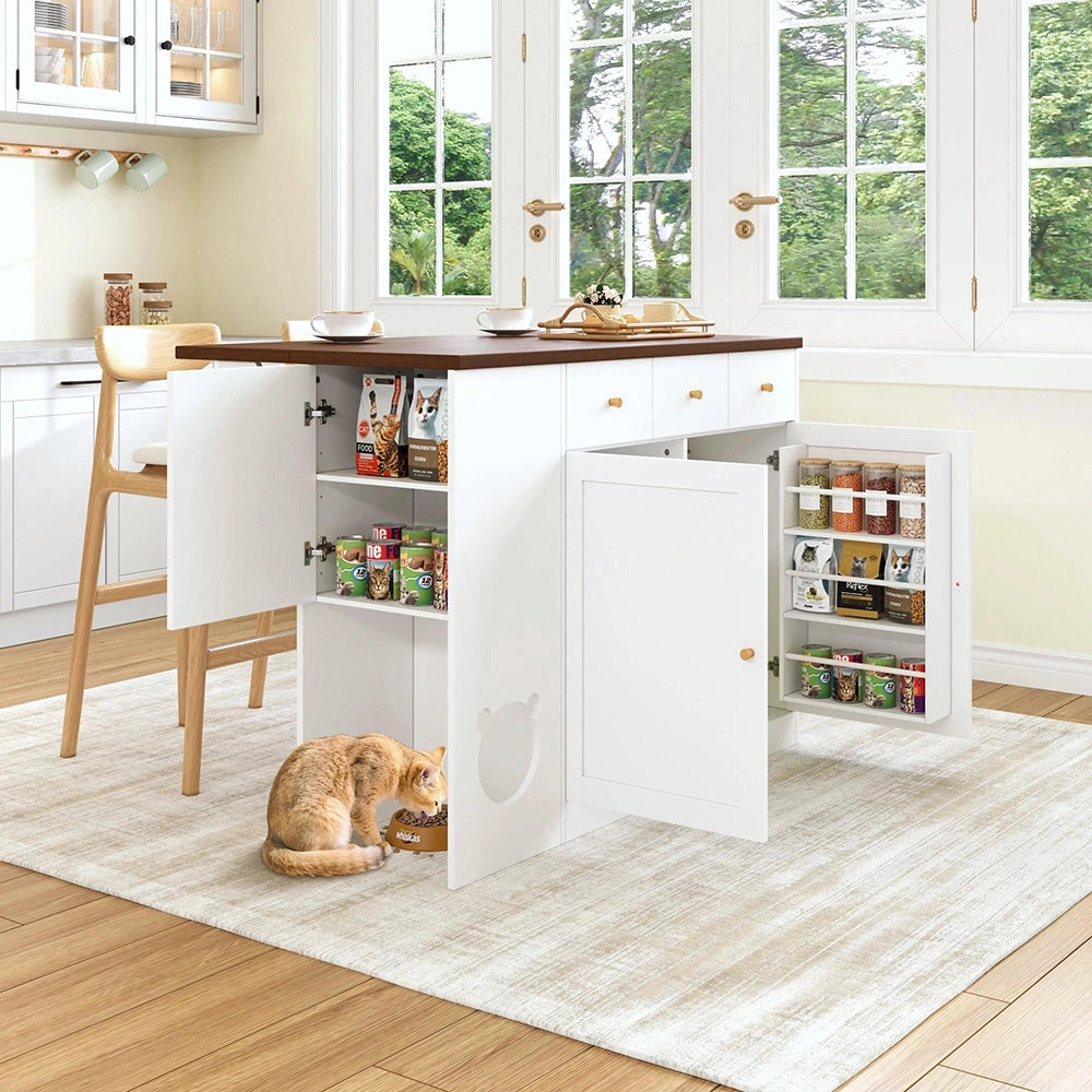 Isola cucina per animali - Xylo - 120x70x90cm bianco/noyer