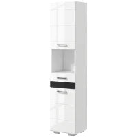 kleankin Colonna Bagno in MDF con Ripiano Aperto, Cassetto e Armadietto Chiuso, 37x32.5x170 cm, Bianco