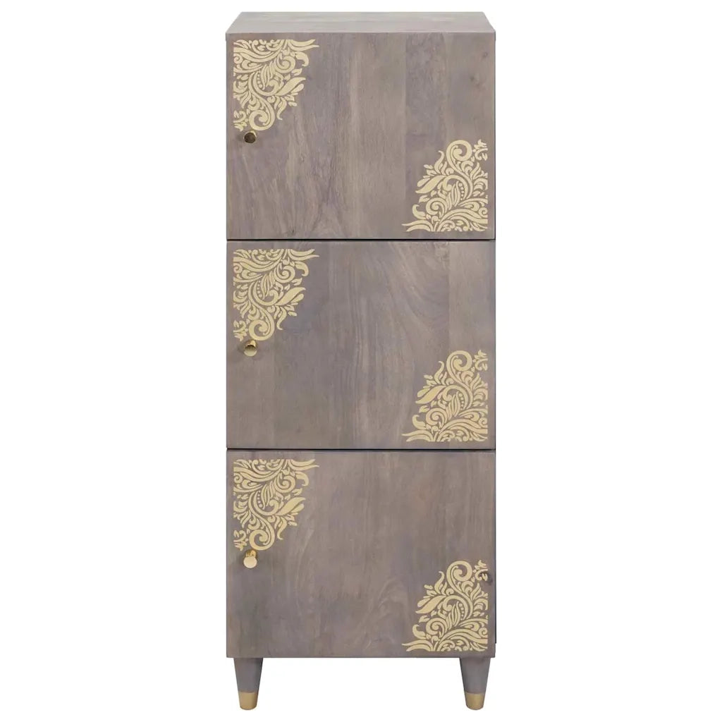 Credenza-Buffet-Armadio da cucina Grigio e Oro 40 x 33 x 110 cm Legno di mango massello