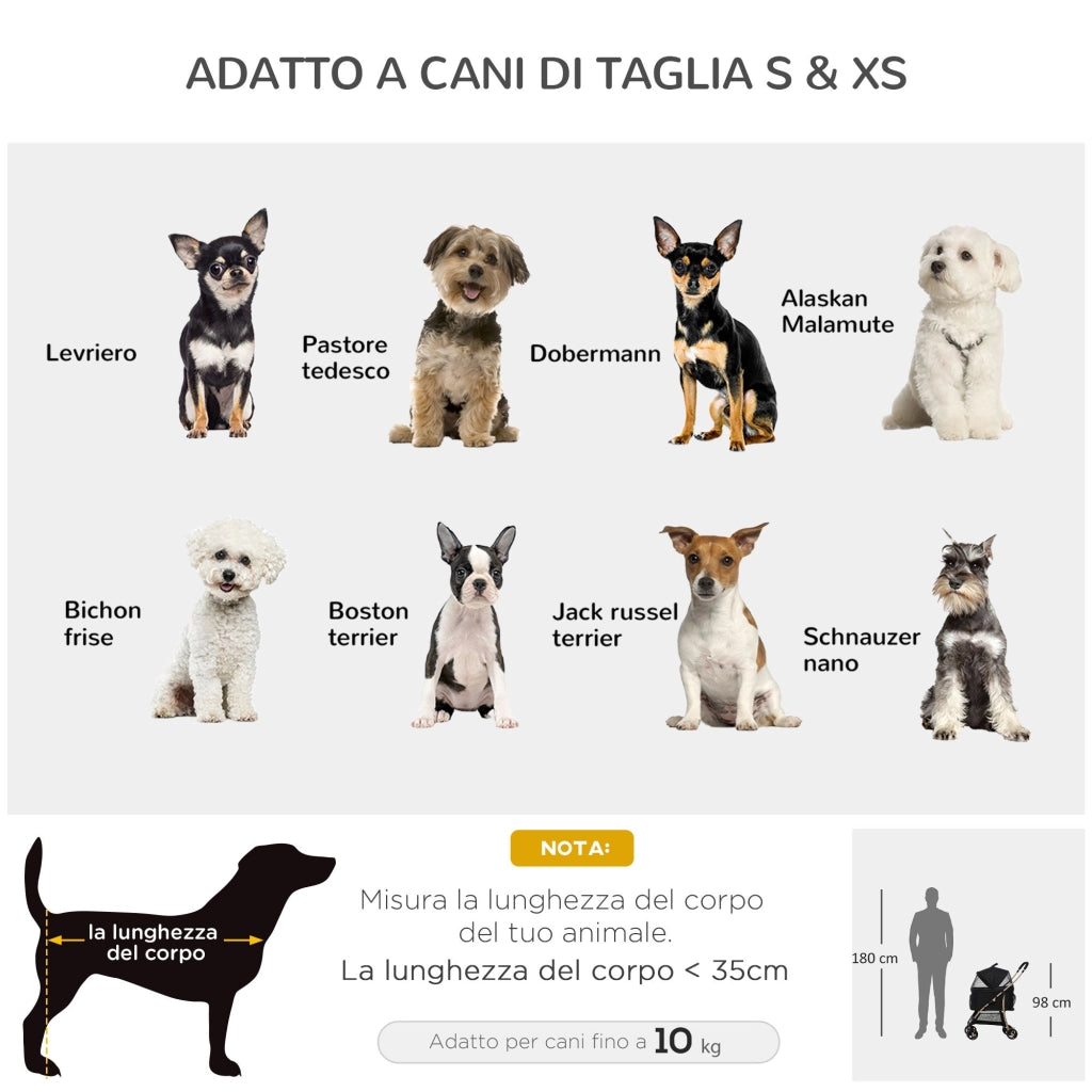 Passeggino per Cani Pieghevole 82x49,5x98 cm con Tettuccio Nero