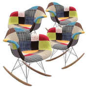 SET 4 POLTRONE PATCHWORK A DONDOLO IN TESSUTO CON GAMBE IN LEGNO 69 X 69 CM