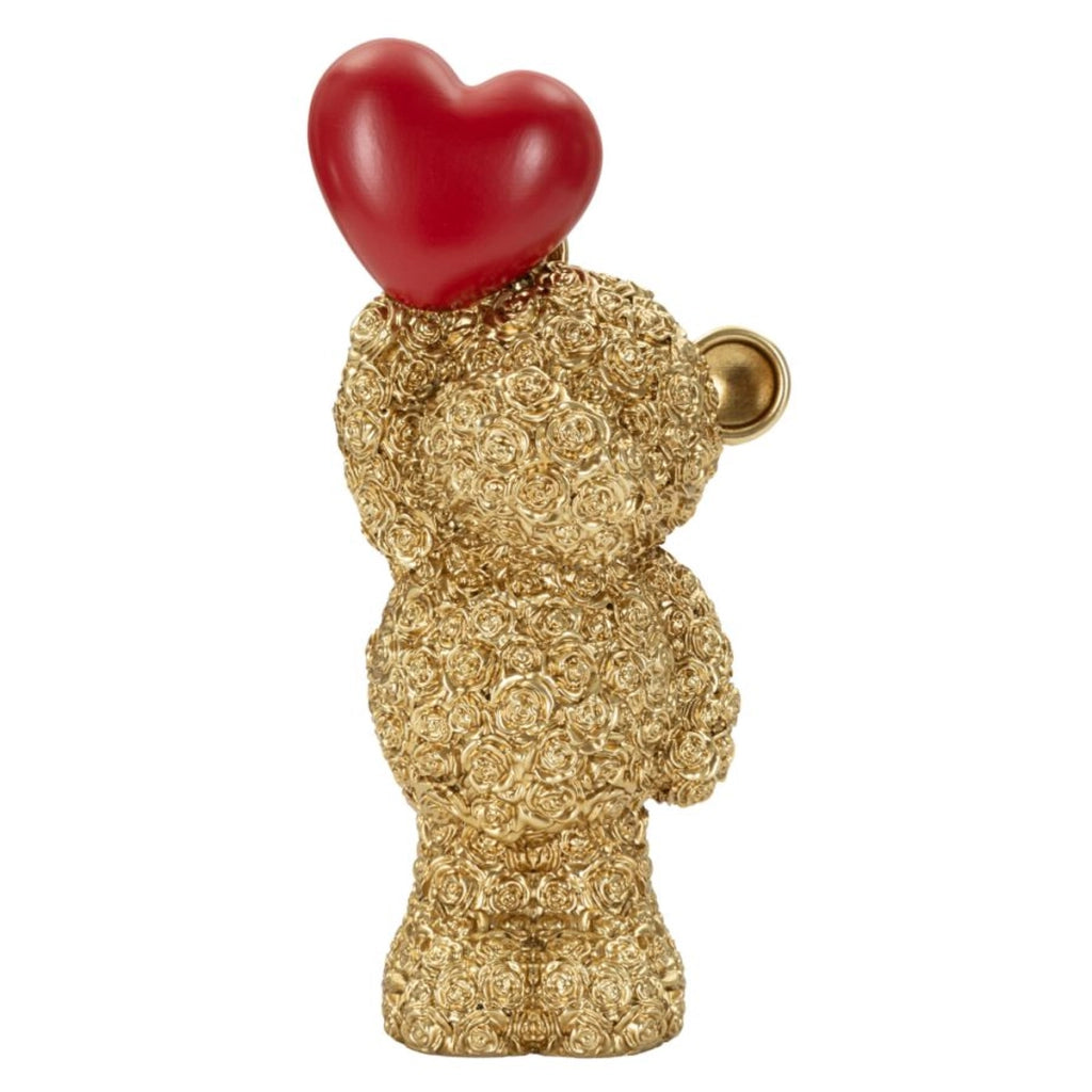 Scultura decorativa Orsetto con cuore in poliresina oro