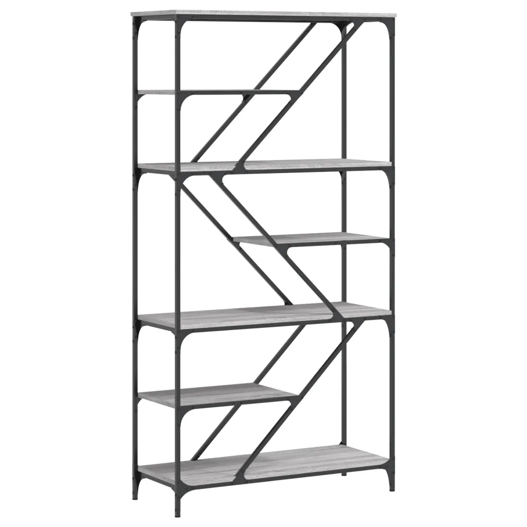 Libreria Grigio Sonoma 91x36x176 cm Legno Multistrato e Acciaio 835417