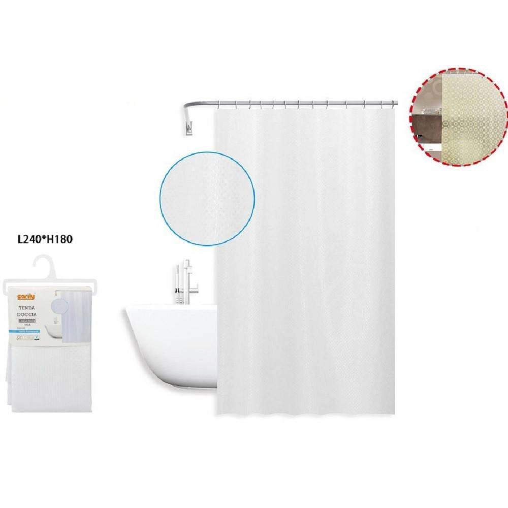 Trade Shop - Tenda Doccia Antimuffa Impermeabile 240x180 Cm Anelli Bianca Texture Rombi 59816 -