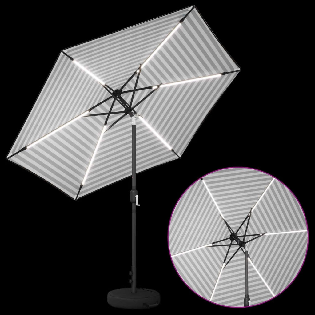 Ombrellone da giardino-Parasol da giardino con luci LED e base 270 x 270 cm Poliestere 109656