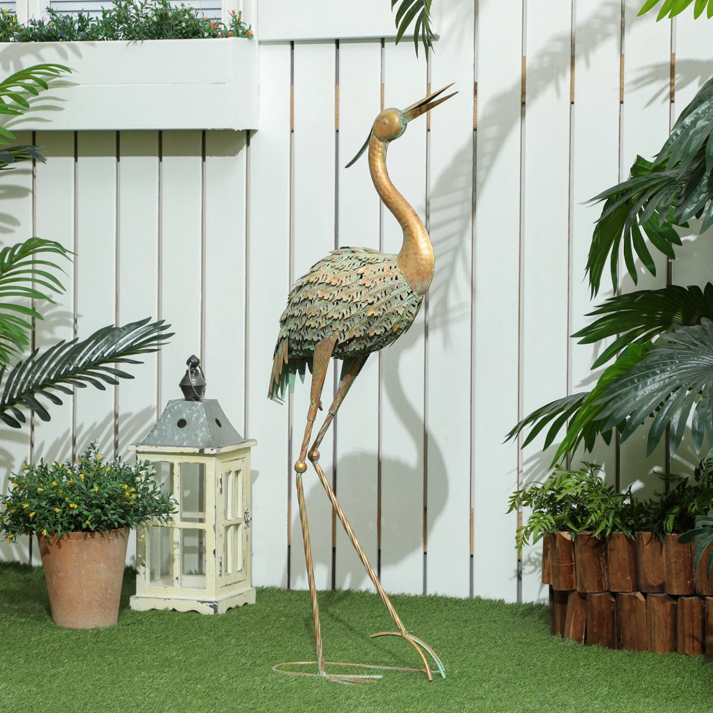 Statua Airone Giardino Esterno ¨C zephmum ¨C Metallo Multicolore 90 cm