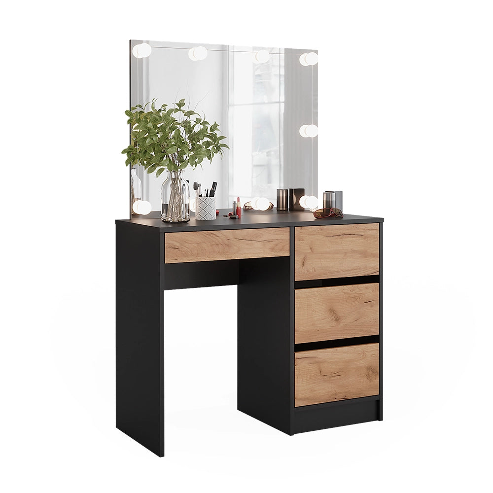 Vicco Tavolo da toilette Antracite/quercia dorata 90 x 75 cm con specchio e illuminazione a LED