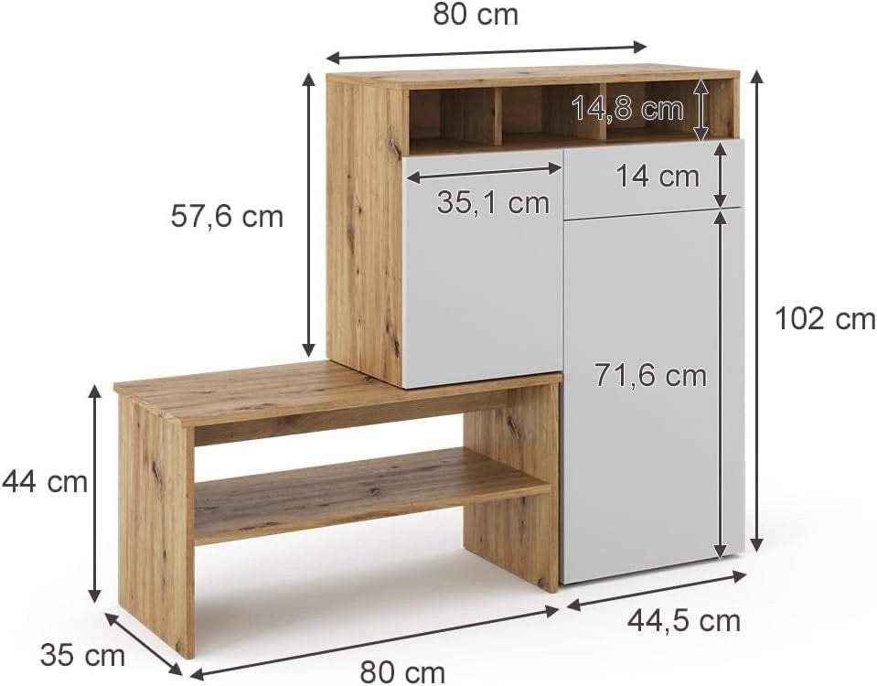 Mobile porta scarpe Selena, Marrone, 124.5 x 102 cm, con seduta e superfici d’appoggio variabili