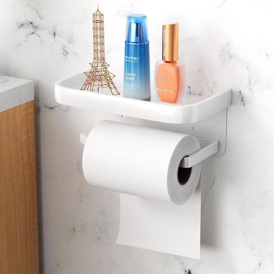 Sostegno per carta igienica in alluminio con piastrelle ampie - Sostegno autoadesivo per carta da parati per bagno e cucina - Bianco