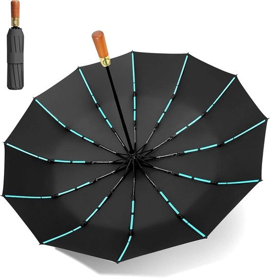 Paraplu grande e resistente alle tempeste - adatto per 2 persone - nero - impugnatura in legno - diametro 108 cm