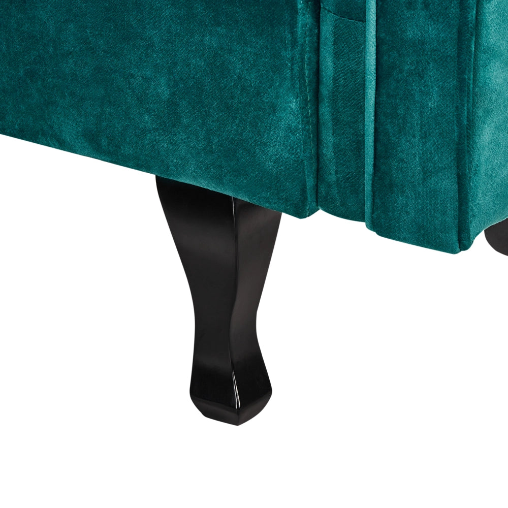 Chaise longue in Velluto Verde Smeraldo Bottone capitonné Tappezzeria versione sinistra con Cuscino
