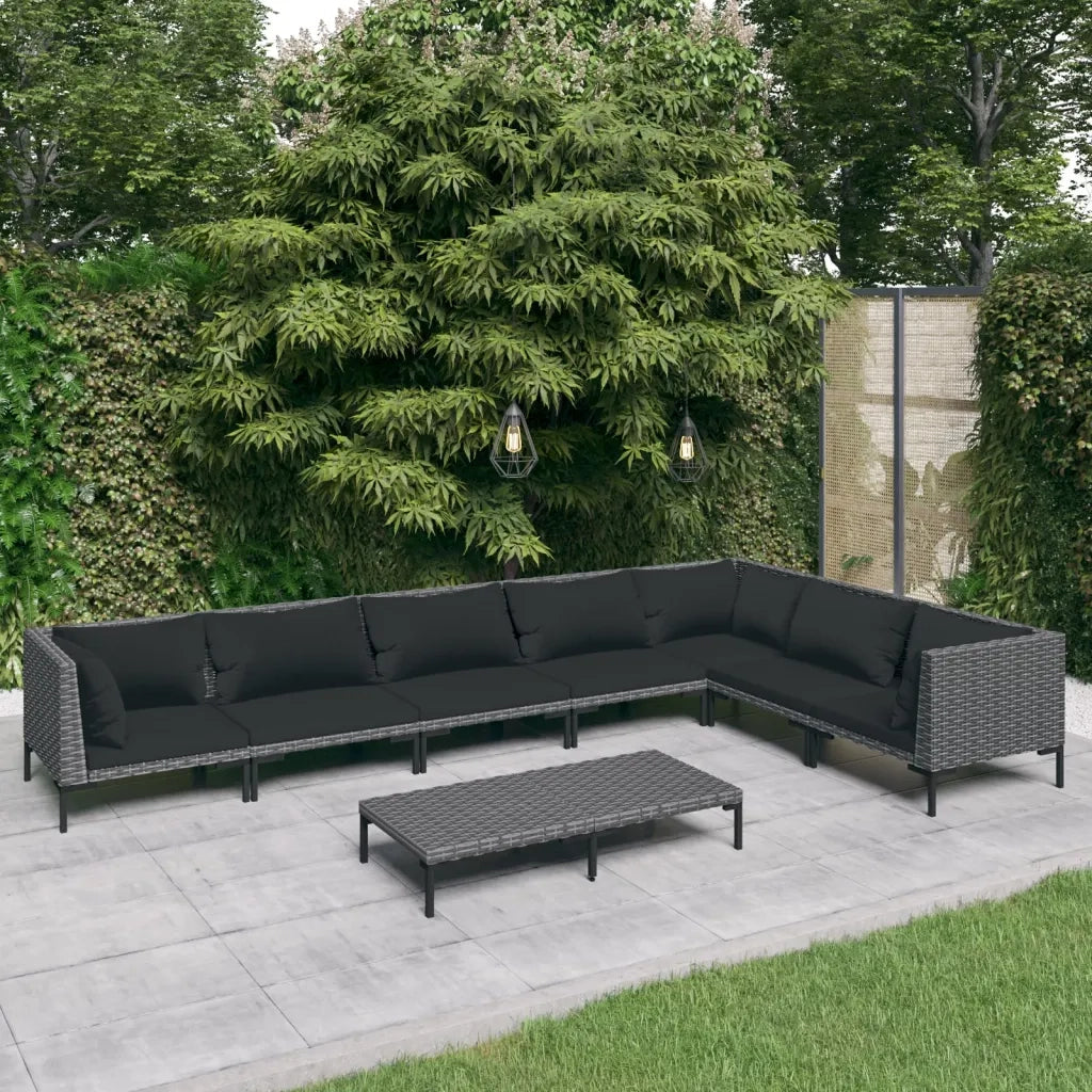 Set Divani Giardino 8 pz con Cuscini in Polyrattan Grigio Scuro cod mxl 41123