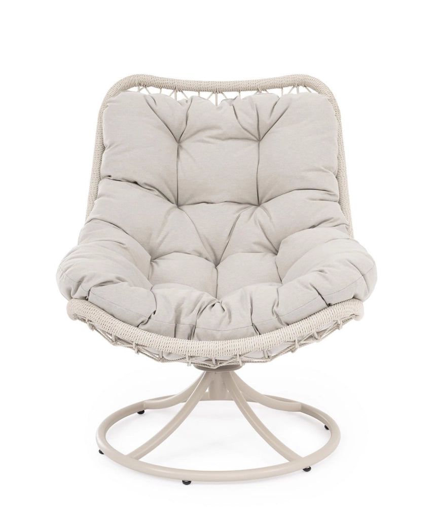 Poltrona Girevole da Esterno con Cuscini 72x83x90h cm in Acciaio e Fibra Sintetica Azores Light