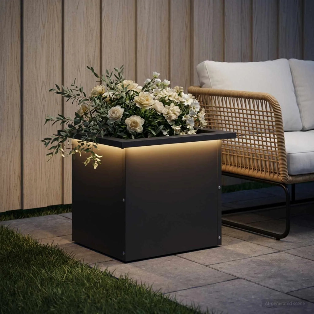 Fioriera da giardino con LED Nero 30 x 40 x 30 cm Acciaio 8008070