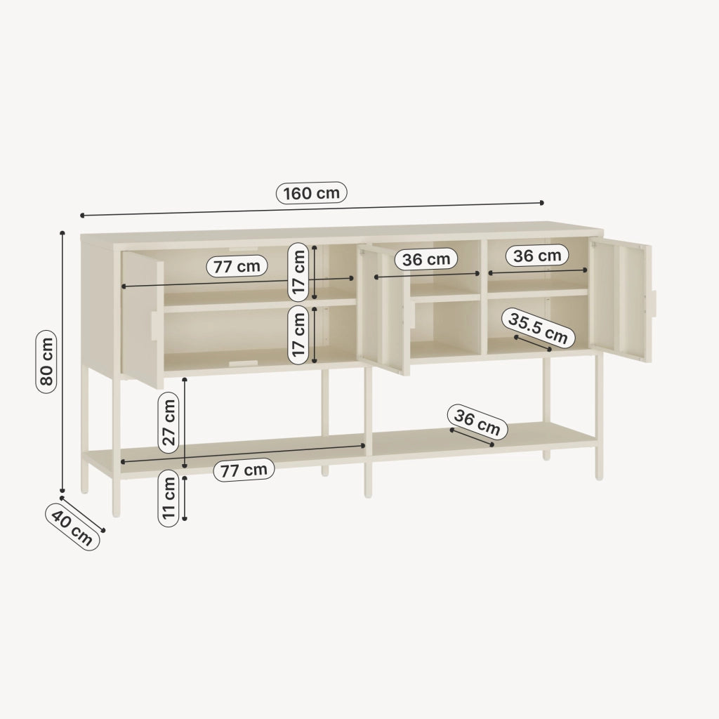 Credenza Bassa Kliri Madia con Ripiano e 6 Scomparti 160 x 40 x 80 cm - Bianco Crema [en.casa]