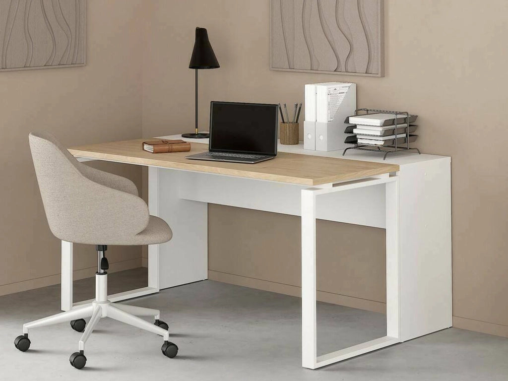 Timothee, Scrivania Materiale Piano in Legno Nobilitato, 150x100x76h cm Marrone Rovere