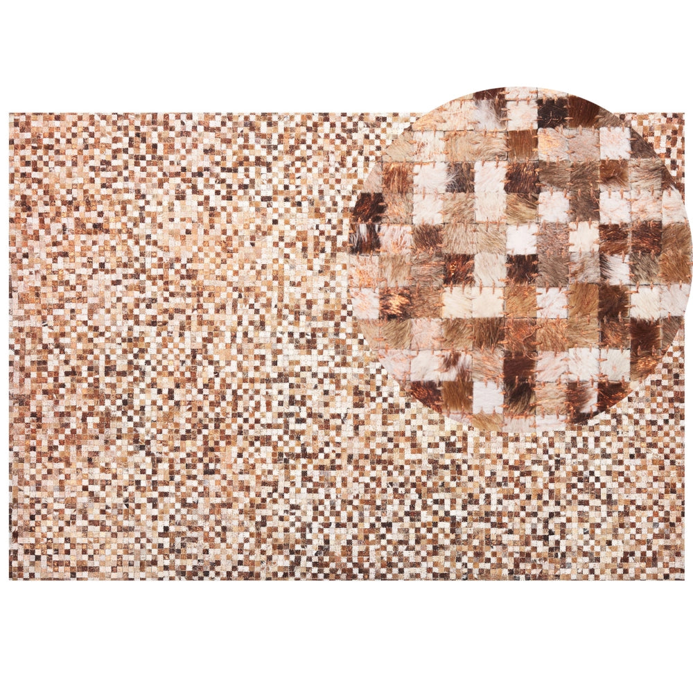Tappeto tappetino Marrone Pelle Bovina 160 x 230 cm Patchwork Fatto a Mano Moderno Boho