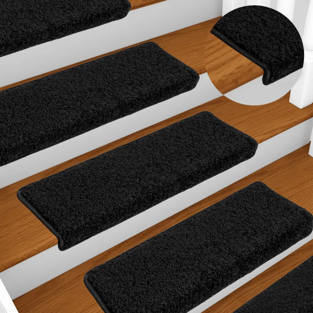 Tappetini per scale 10 pz 65x21x4 cm Nero Bordo rettangolare 149817