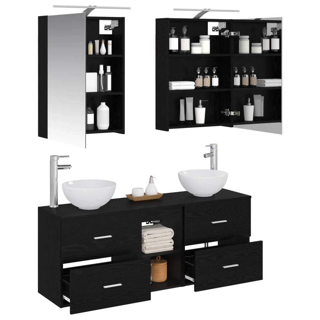 Set di Armadi da Bagno 5 pcs Rovere Nero 50 x 14,5 x 70 cm 3406672