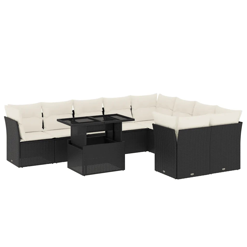 Set Divani da Giardino 10pz con Cuscini in Polyrattan Nero 3266836