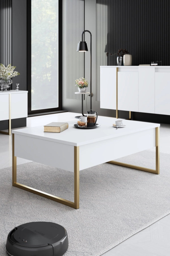 Set di mobili da salotto in legno "Luxe" - 160 x 35 x 80 cm - Bianco