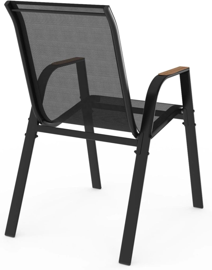 Set di 4 sedie da giardino impilabili NOUMEA in metallo e textilene, nero e legno