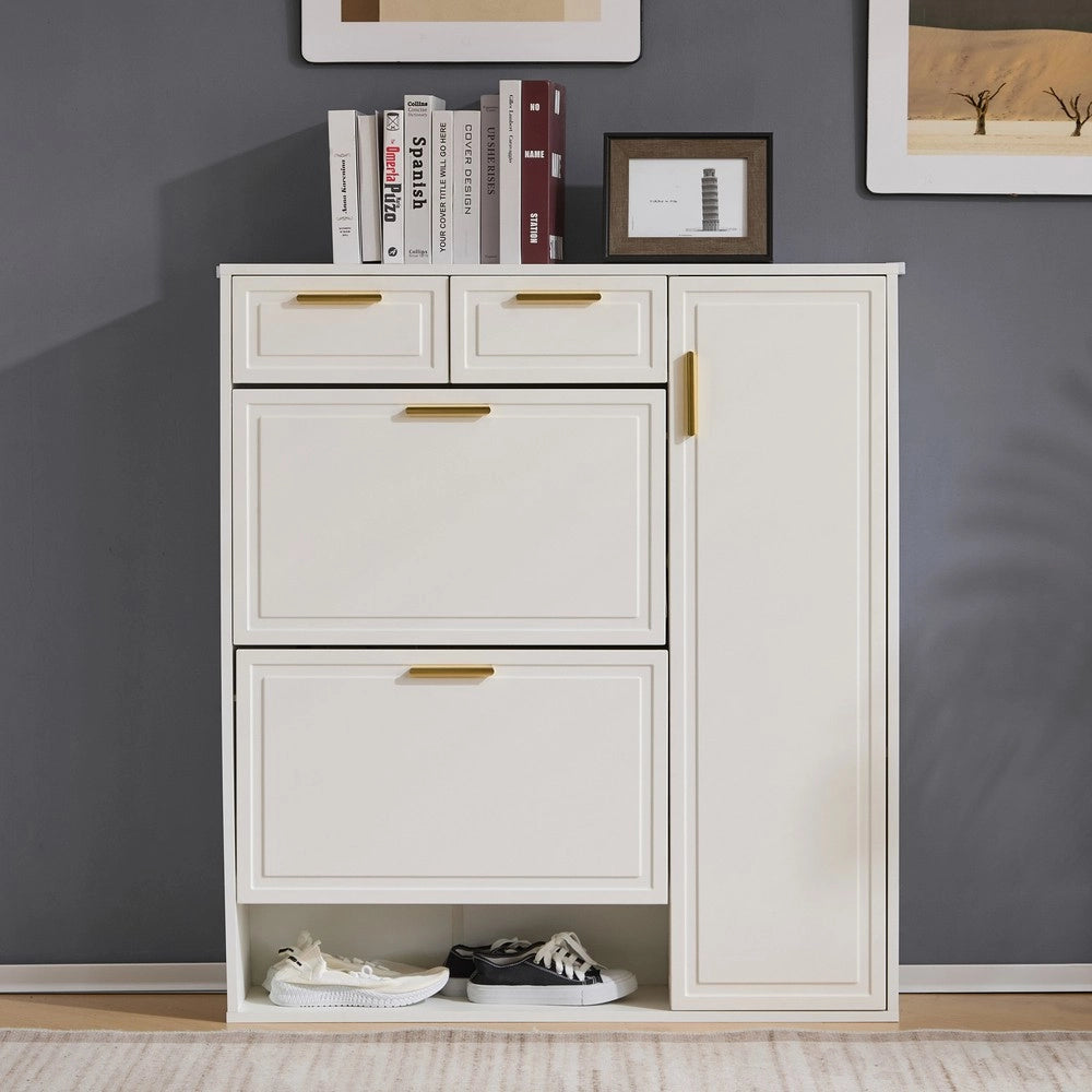 Scarpiera con Cassetti, Ante e Ripiani Regolabili ¨C MINIMAL ¨C Bianco, 95x24x107.5 cm
