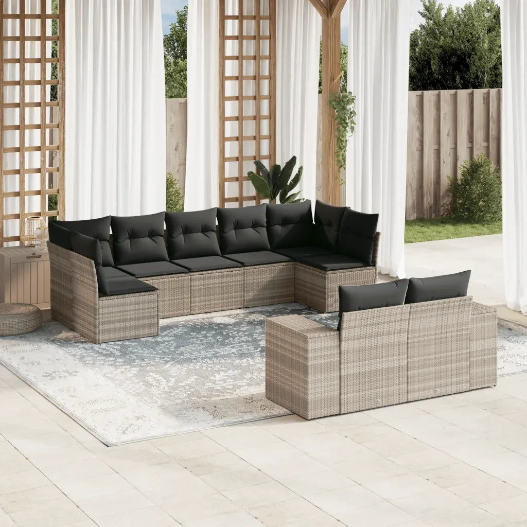 Set Divano da Giardino 9pz con Cuscini Grigio Chiaro Polyrattan