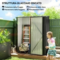 Casetta da Giardino Porta Utensili in Lamiera Acciaio con Serratura, 161.5x94.5x196cm, Nero