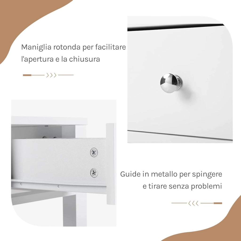 Comodino Alto e Stretto con 1 Cassetto e 2 Ripiani Aperti, Comodino per Camera da Letto, 45x28x66cm, Tavolino da caffè in Legno, Mobiletto Multiuso con Design Moderno, Bianco NTS02ws