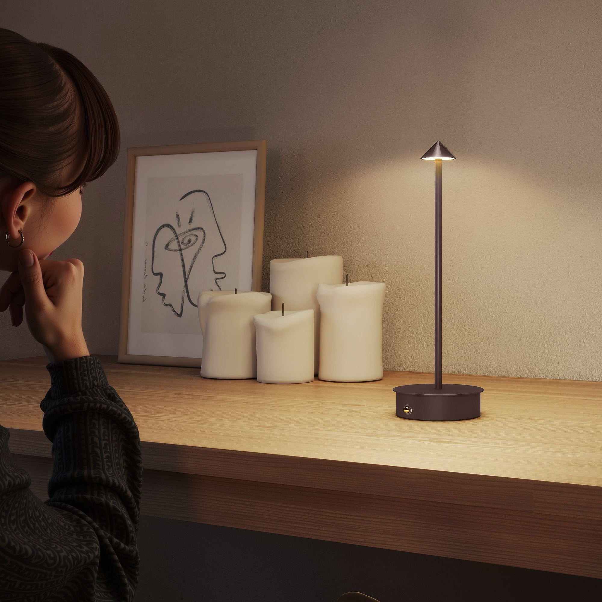 Lampada da Tavolo Touch Luce Led 3 Tonalità Ricaricabile con USB in Acciaio Caffè