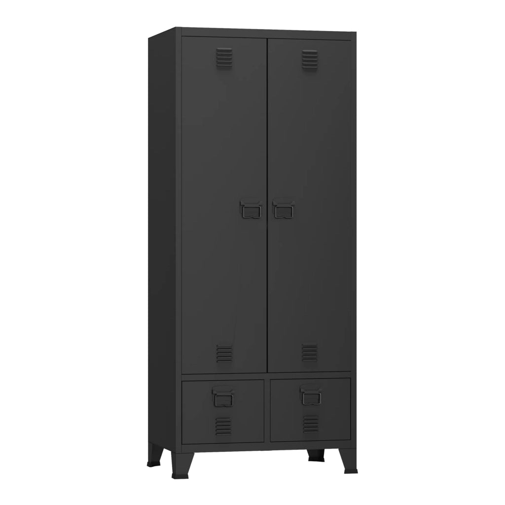 Mobile contenitore per camera da letto con ripiani 180 x 90 x 40 cm con 2 cassetti acciaio nero 03_0008875