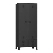 Mobile contenitore per camera da letto con ripiani 180 x 90 x 40 cm con 2 cassetti acciaio nero 03_0008875