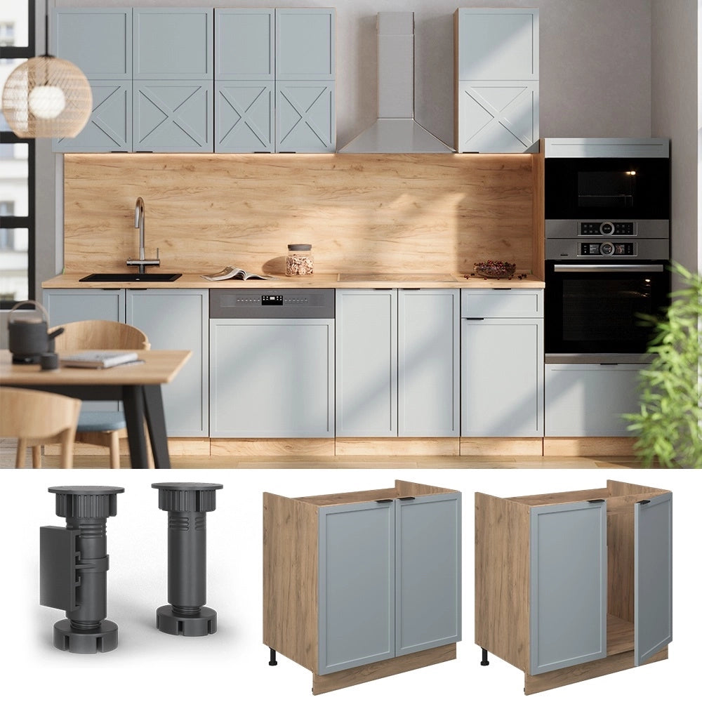 Mobile lavello cucina Fame-Line Blu-grigio chiaro/Rovere dorato 80 cm senza piano di lavoro Vicco