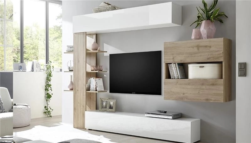 PARETE ATTREZZATA LIBRERIA ASTRAKAT COLORE STRUTTURA E FRONTALI ROVERE/BIANCO 395L X 60P X187 H
