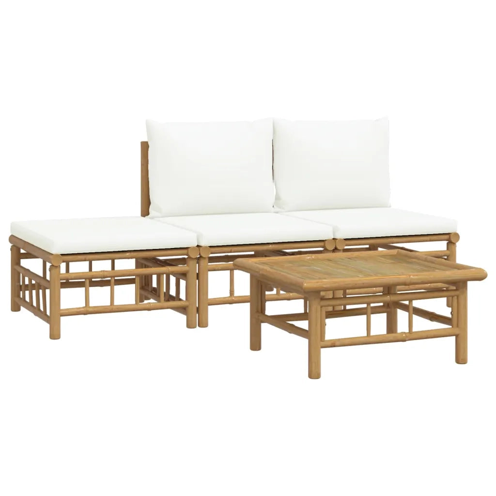 Set Salotto da Giardino 4pz con Cuscini Bianco Crema in BambÃ¹