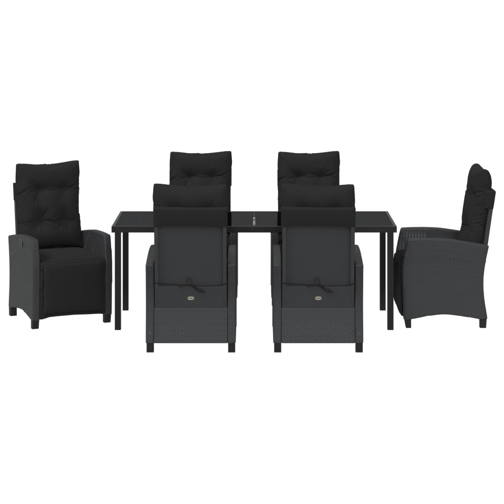 Set da pranzo da giardino a 7 pezzi in rattan polietilene nero