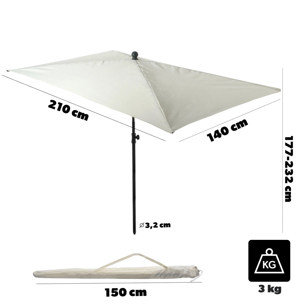 Ombrellone da giardino grande KADAX 210 cm, pieghevole, per balcone, con copertura rettangolare