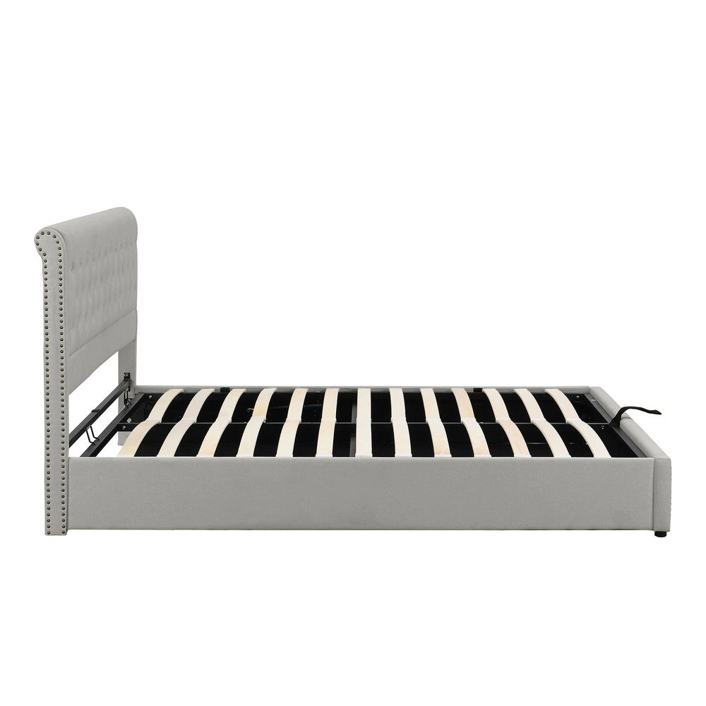 Letto imbottito contenitore ¨C Minimal ¨C 140x190cm velluto idraulico con rivetti