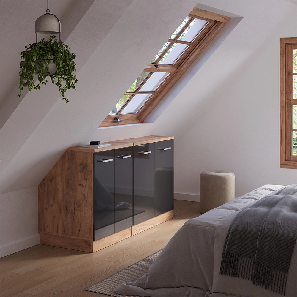Set di mobili sottotetto Rion Antracite lucido/Rovere dorato 140 cm Set di 2 carcasse armadio profondità 60 cm Vicco