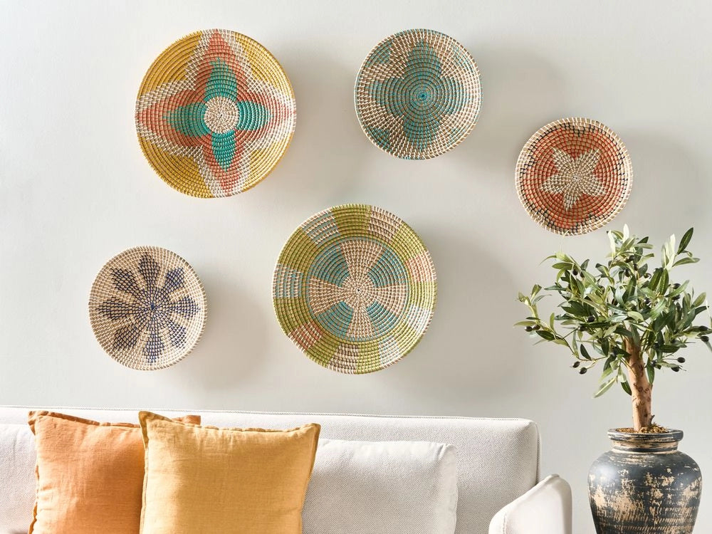 Set di 5 decorazioni da muro in alghe naturali fatte a mano con decorazioni da parete in stile africano