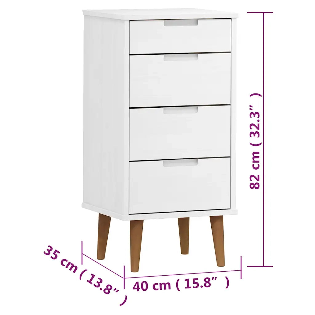 Cassettiera MOLDE Bianca 40x35x82 cm in Legno Massello di Pino CFW1396781