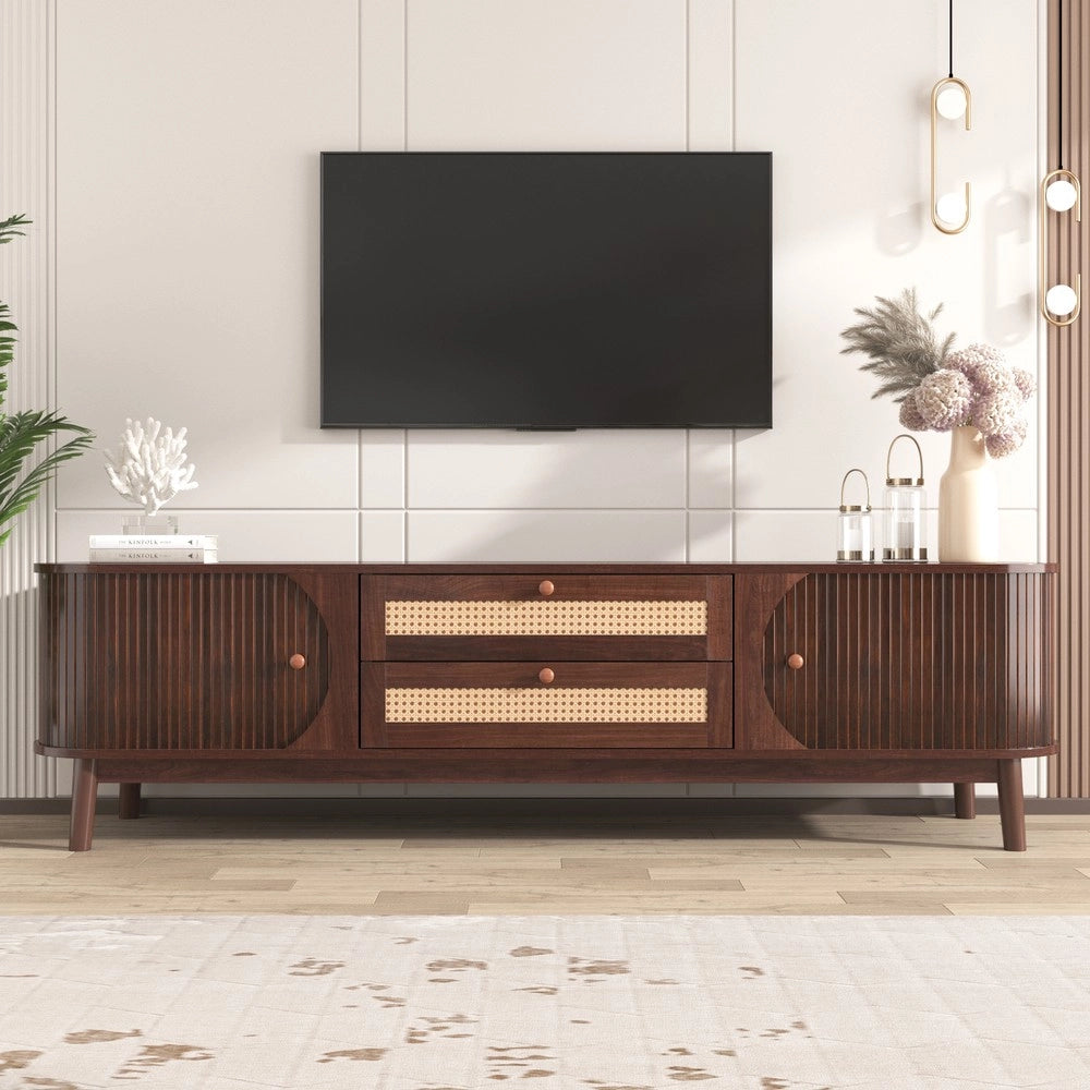 Mobile TV in Legno con Ante, Cassetti e Lati in Rattan ¨C Xylo ¨C Rovere Naturale