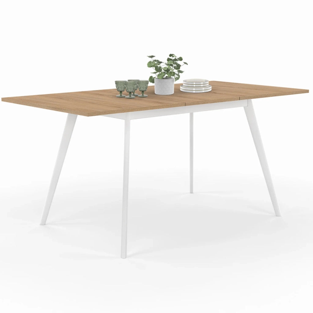 IDMarket - Tavolo rettangolare allungabile scandinavo INGA, 4-8 persone, piano in legno, gambe bianche 110-150 cm