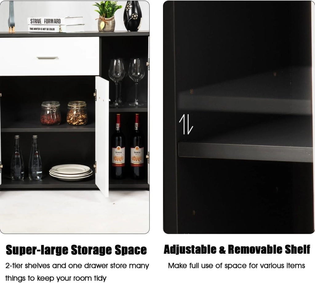 Credenza multiuso con ante e cassetti, credenza con ripiano regolabile, per corridoio, cucina, bianco (88 x 40 x 80 cm)
