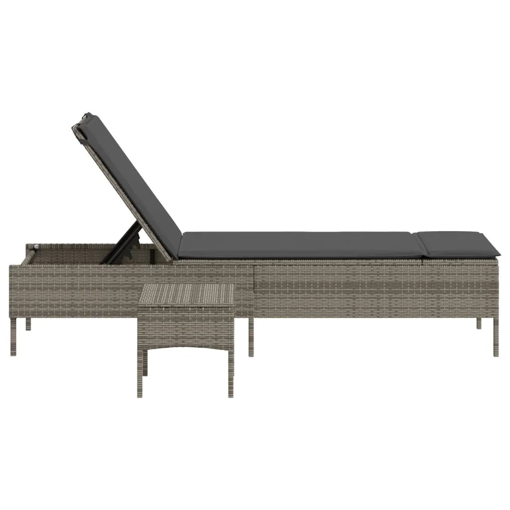 Lettino Prendisole | Sdraio da giardino | Lettino da sole con Tavolo e Cuscino Grigio in Polyrattan